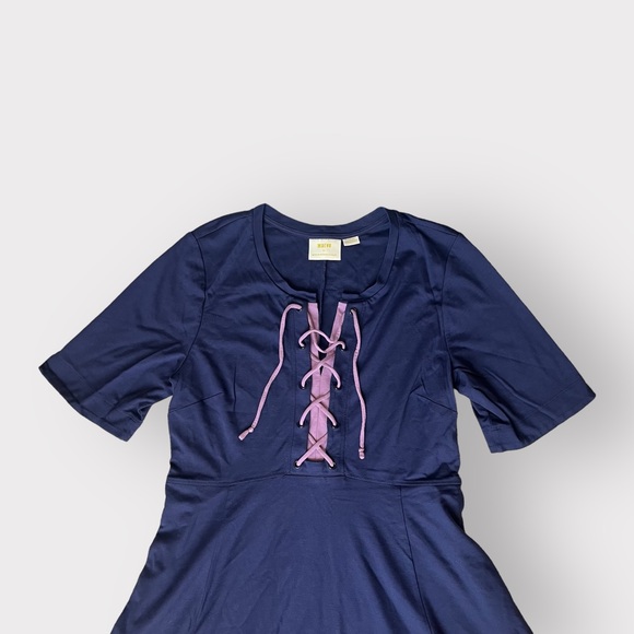 Maeve by Anthropologie Navy Fit & Flare Lace Up Front Dress - Picture 3 of 6